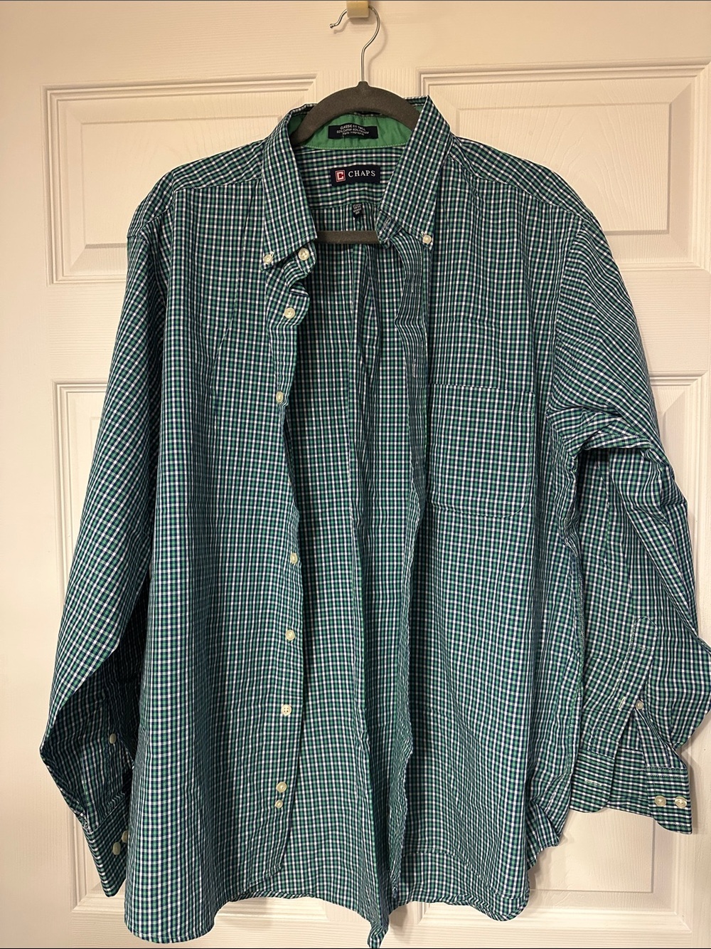 Chaps Men's Navy, Green, & White Check Button-Down Shirt